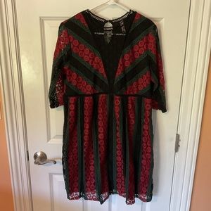 Red, Black, and Green Lace Dress